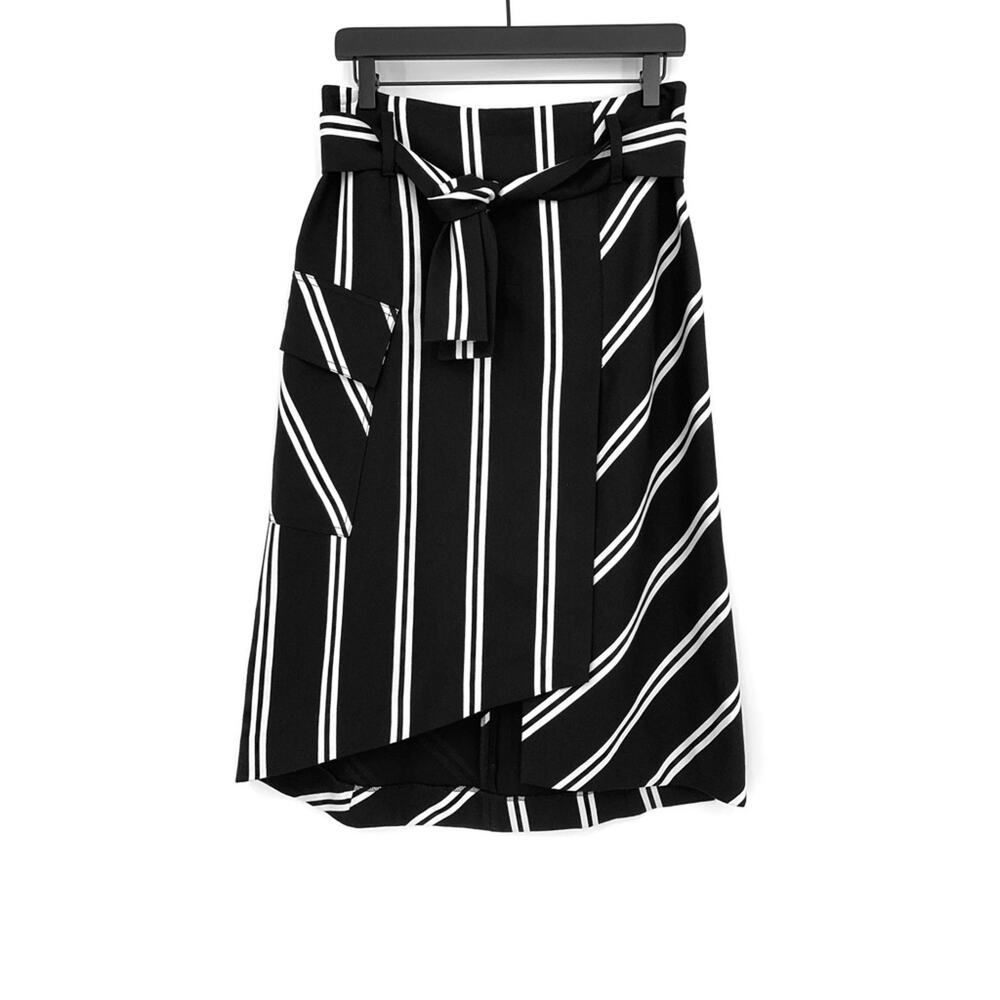 MAJE Jakila Midi Skirt Black White Stripe 40 (L)